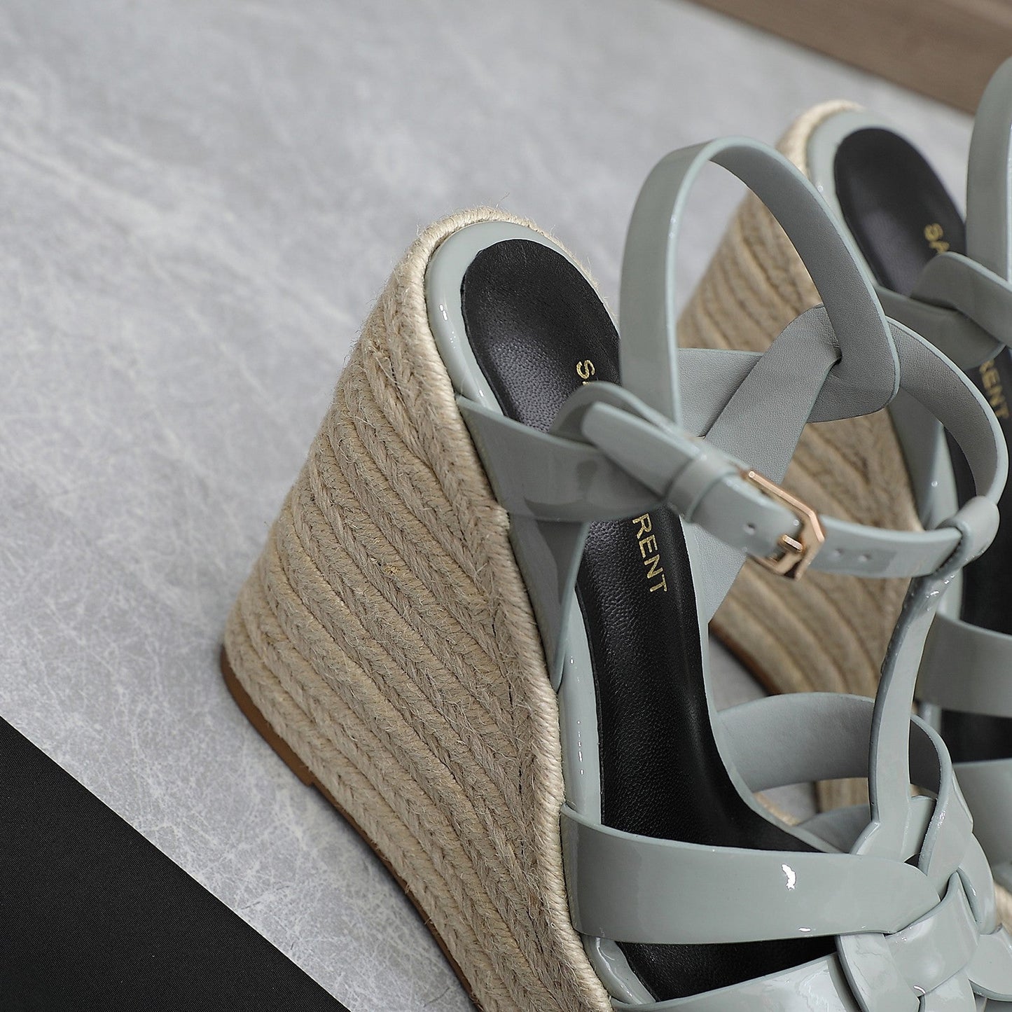 SL TRIBUTE WEDGE SANDALS TEMPERED GREY POLISHED CALFSKIN - 35