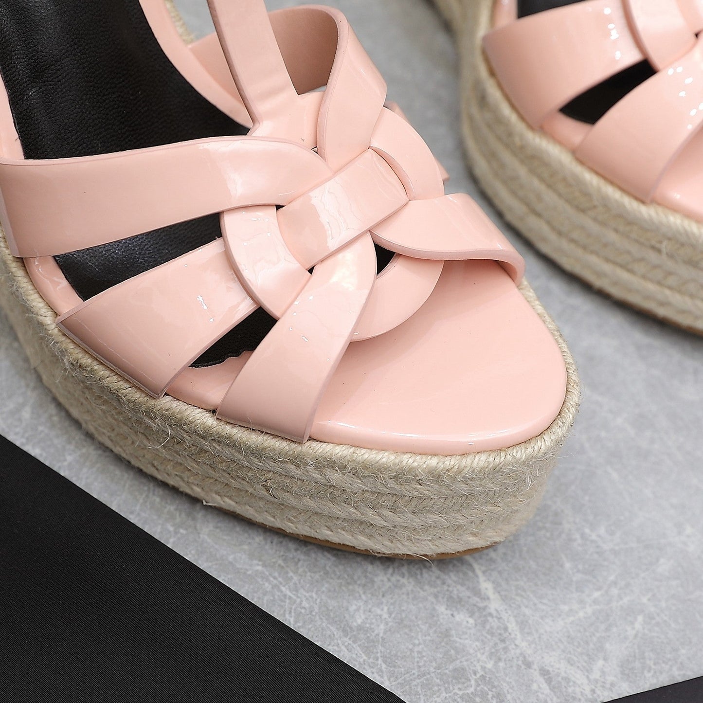 SL TRIBUTE WEDGE SANDALS PASTEL PINK POLISHED CALFSKIN - 35