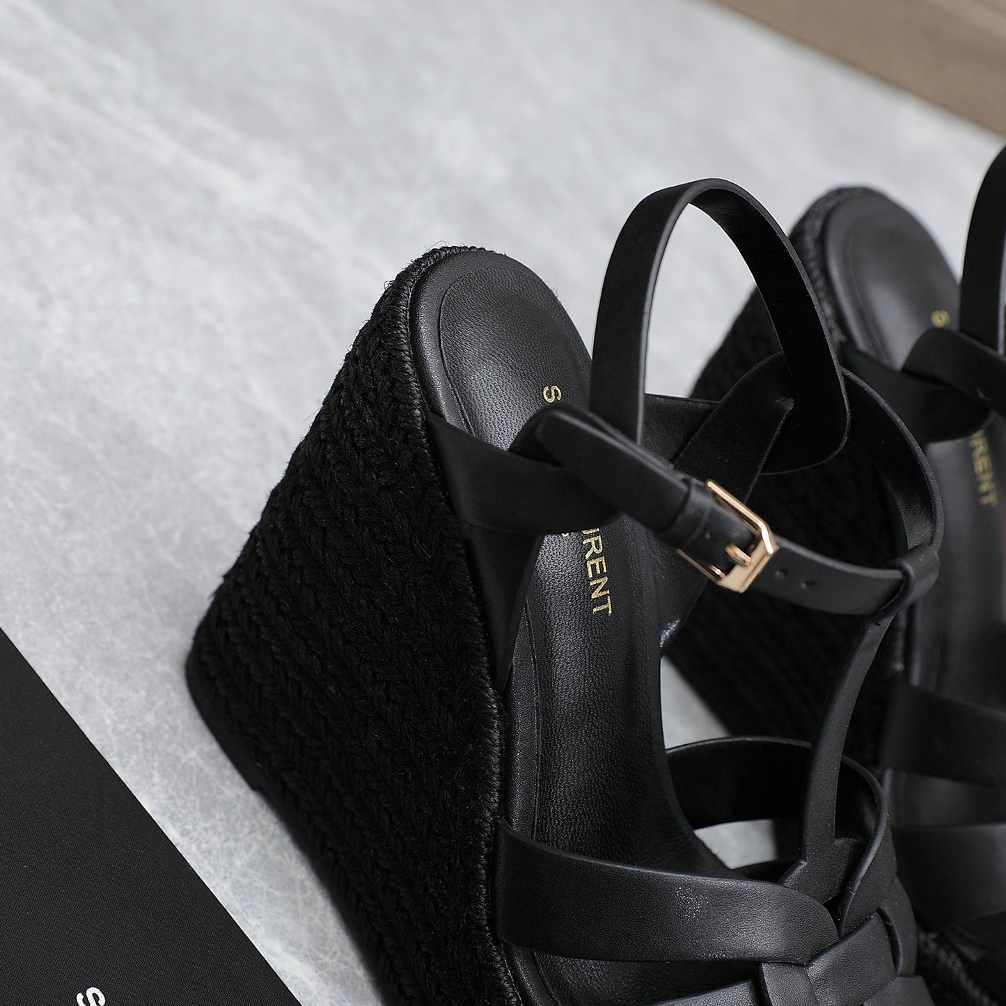 SL TRIBUTE WEDGE SANDALS BLACK CALFSKIN - 35