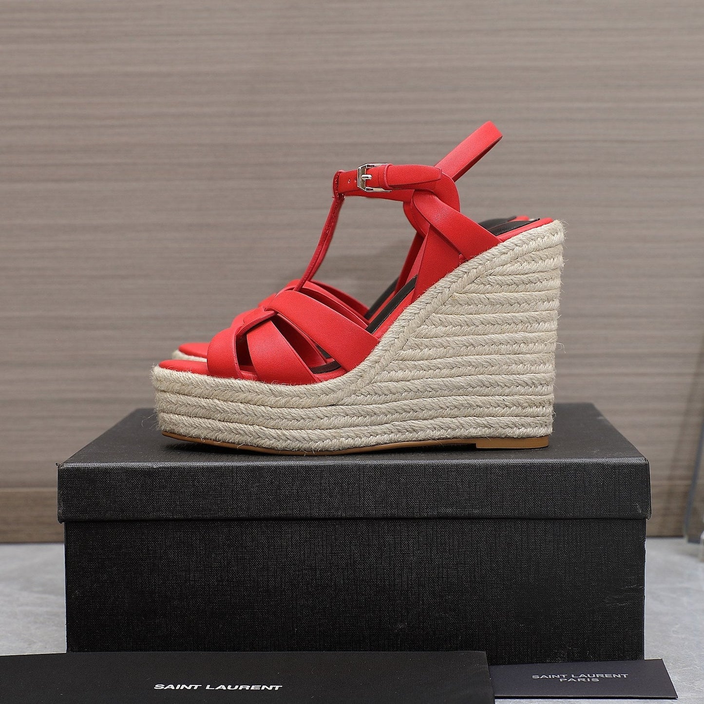 SL TRIBUTE WEDGE SANDALS CRIMSON CALFSKIN - 35