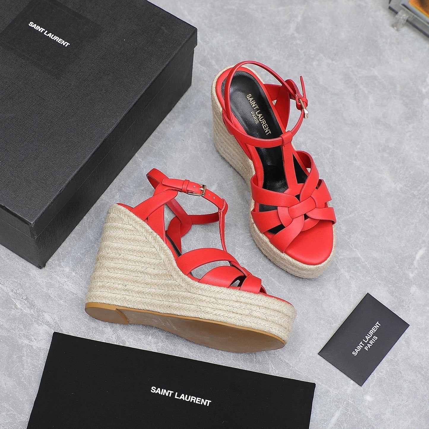 SL TRIBUTE WEDGE SANDALS CRIMSON CALFSKIN - 35