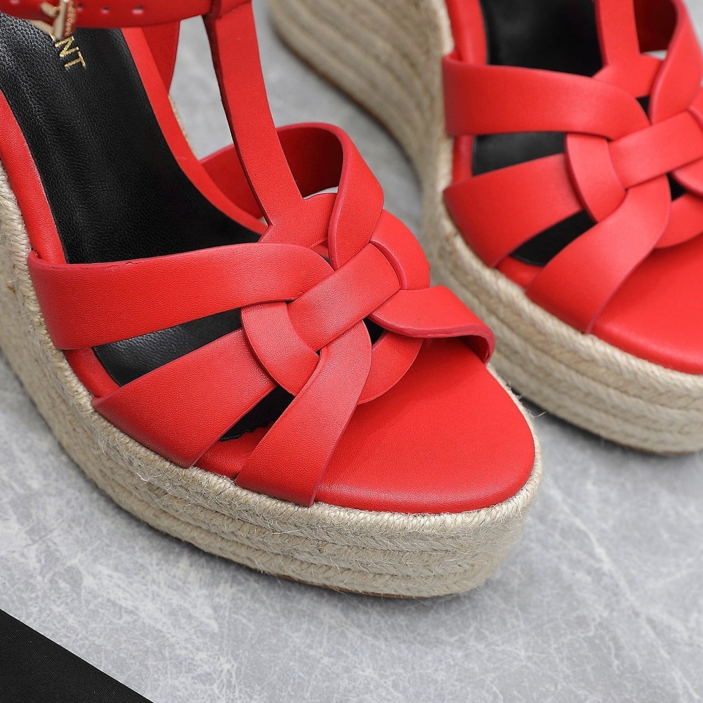 SL TRIBUTE WEDGE SANDALS CRIMSON CALFSKIN - 35