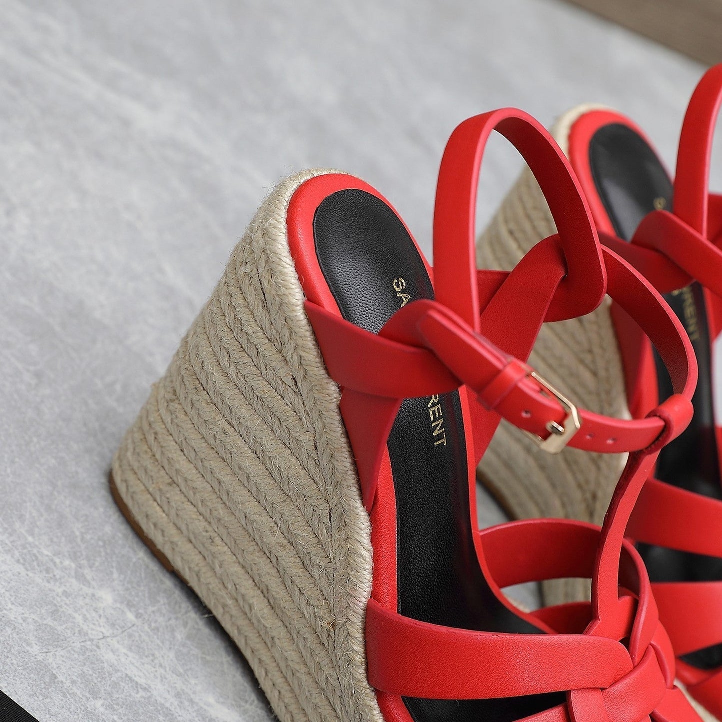 SL TRIBUTE WEDGE SANDALS CRIMSON CALFSKIN - 35
