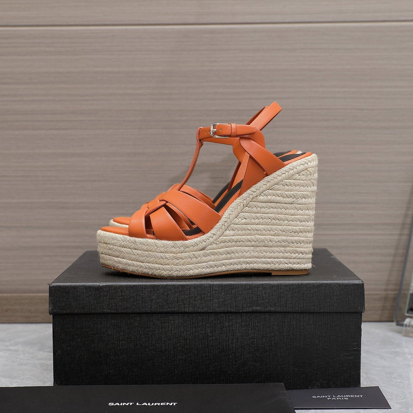 SL TRIBUTE WEDGE SANDALS ORANGE CALFSKIN - 35