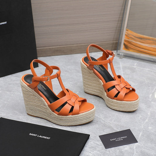 SL TRIBUTE WEDGE SANDALS ORANGE CALFSKIN - 35