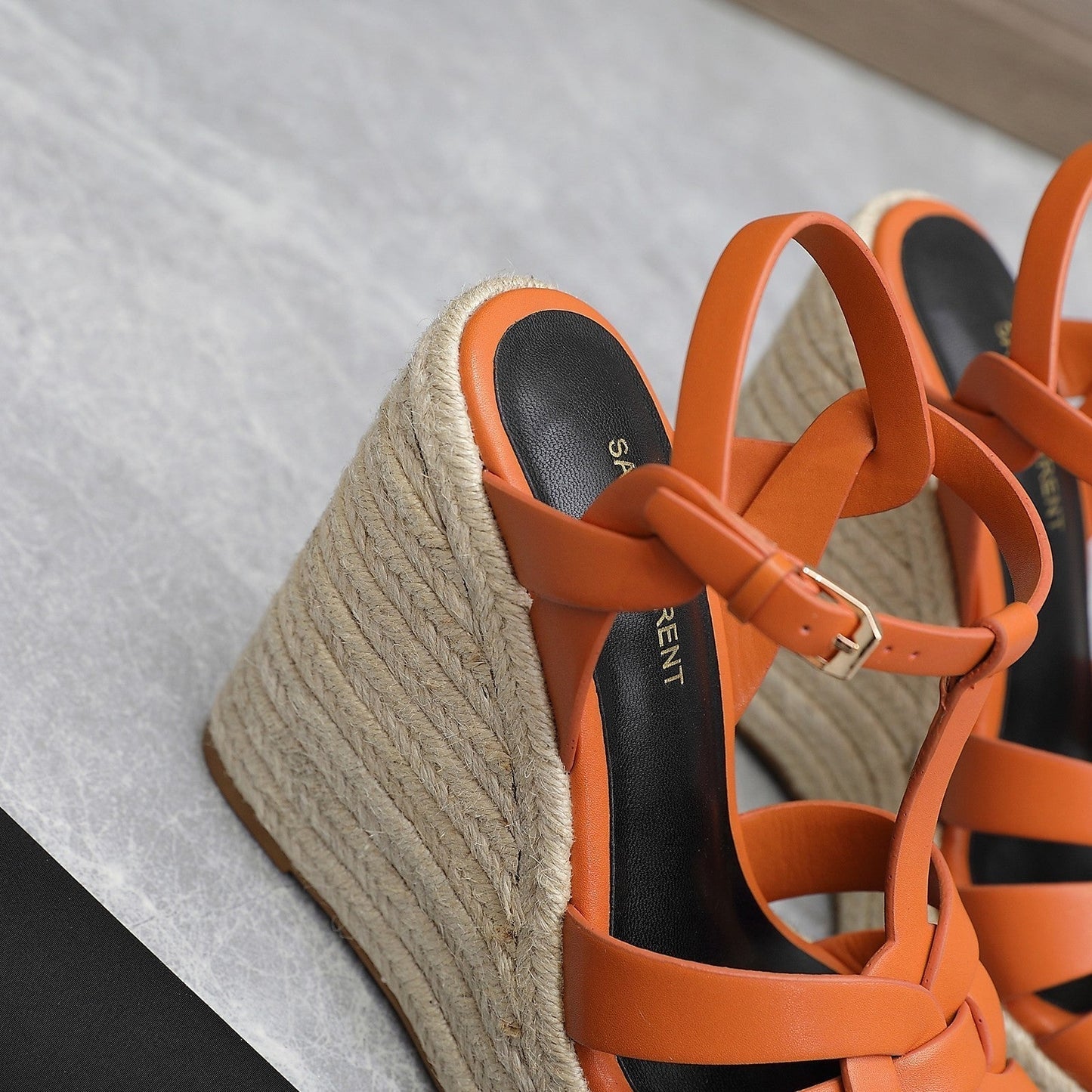 SL TRIBUTE WEDGE SANDALS ORANGE CALFSKIN - 35