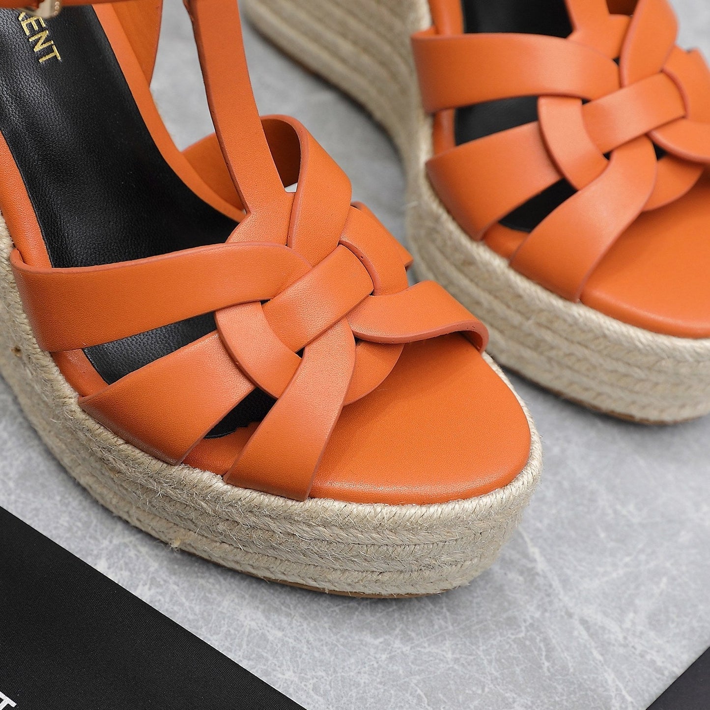 SL TRIBUTE WEDGE SANDALS ORANGE CALFSKIN - 35