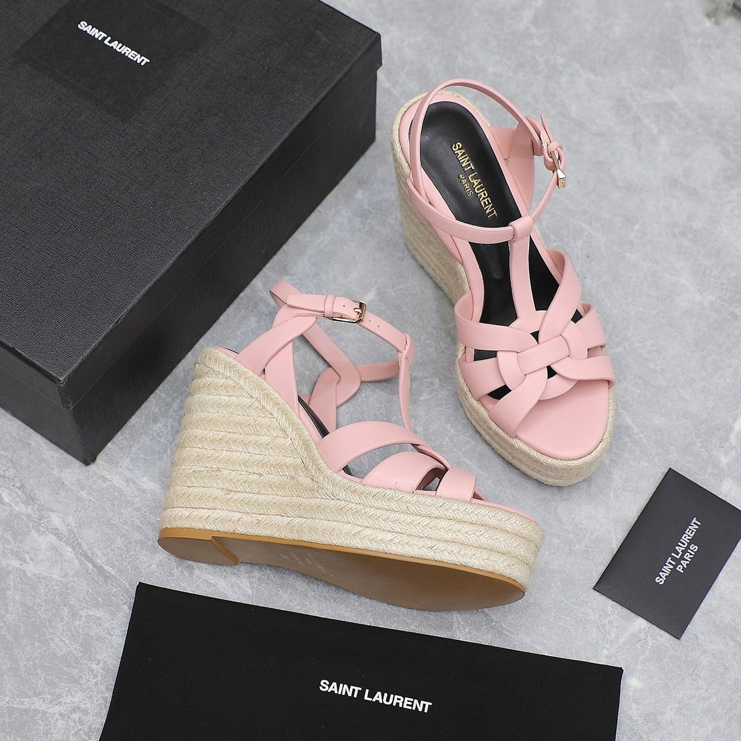 SL TRIBUTE WEDGE SANDALS PALE PINK CALFSKIN - 35