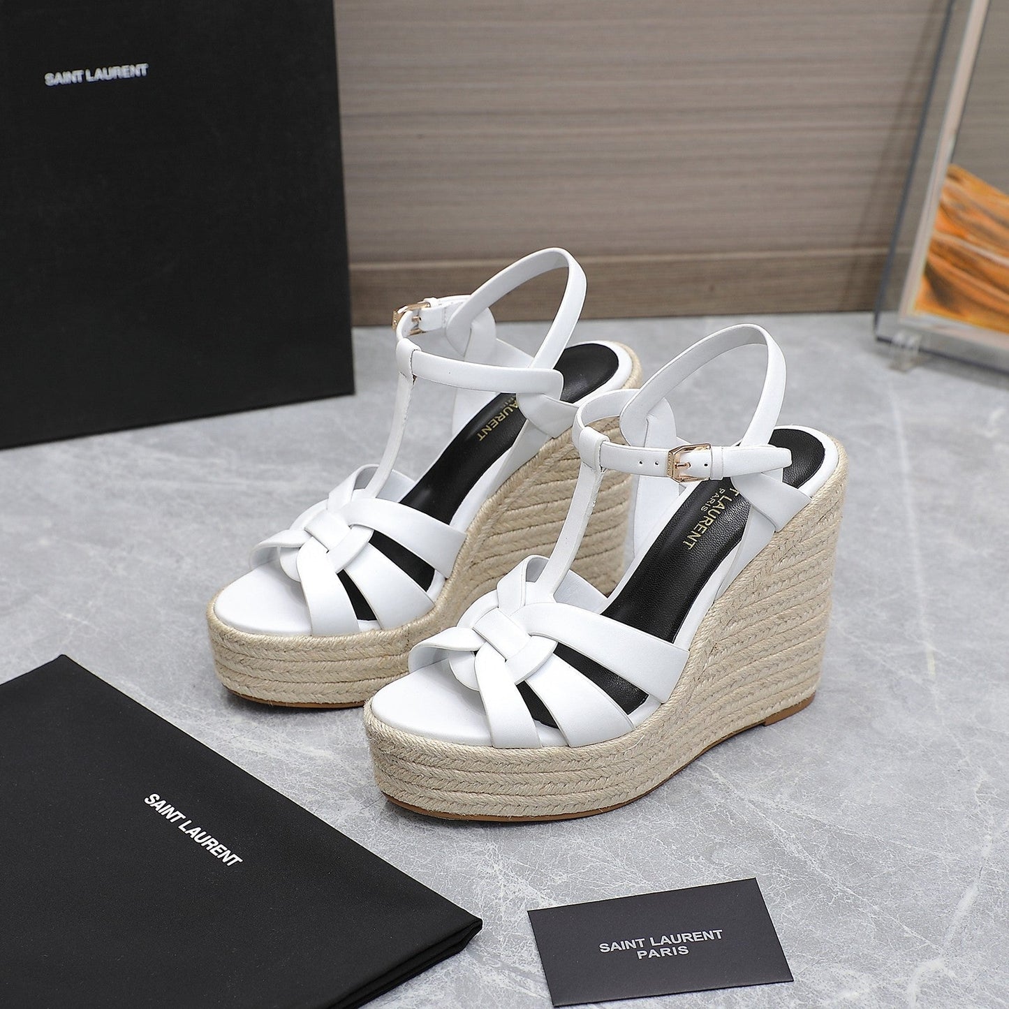 SL TRIBUTE WEDGE SANDALS WHITE CALFSKIN - 35
