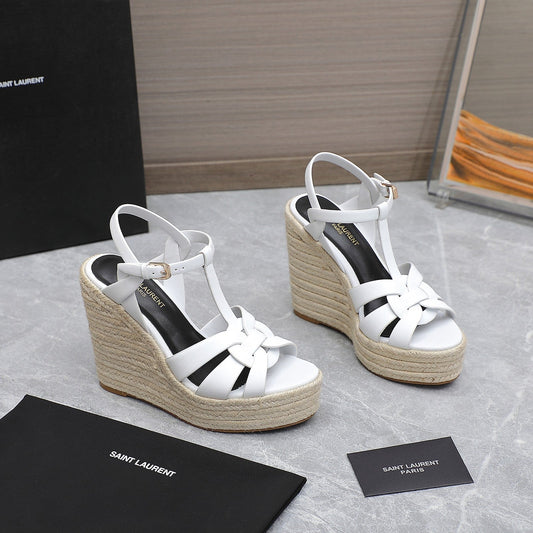SL TRIBUTE WEDGE SANDALS WHITE CALFSKIN - 35