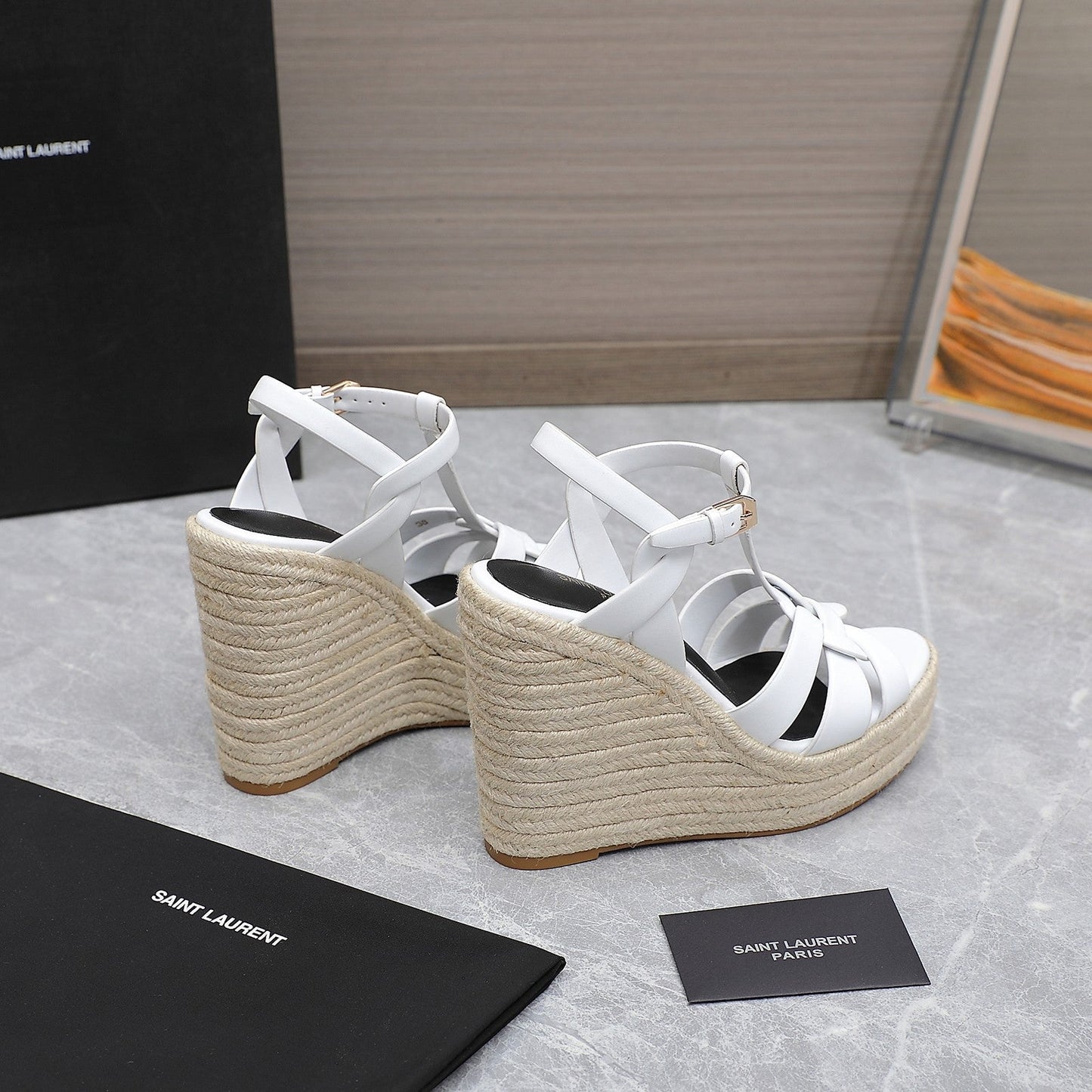 SL TRIBUTE WEDGE SANDALS WHITE CALFSKIN - 35