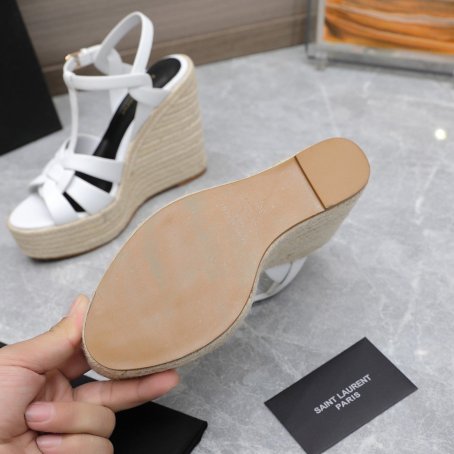 SL TRIBUTE WEDGE SANDALS WHITE CALFSKIN - 35