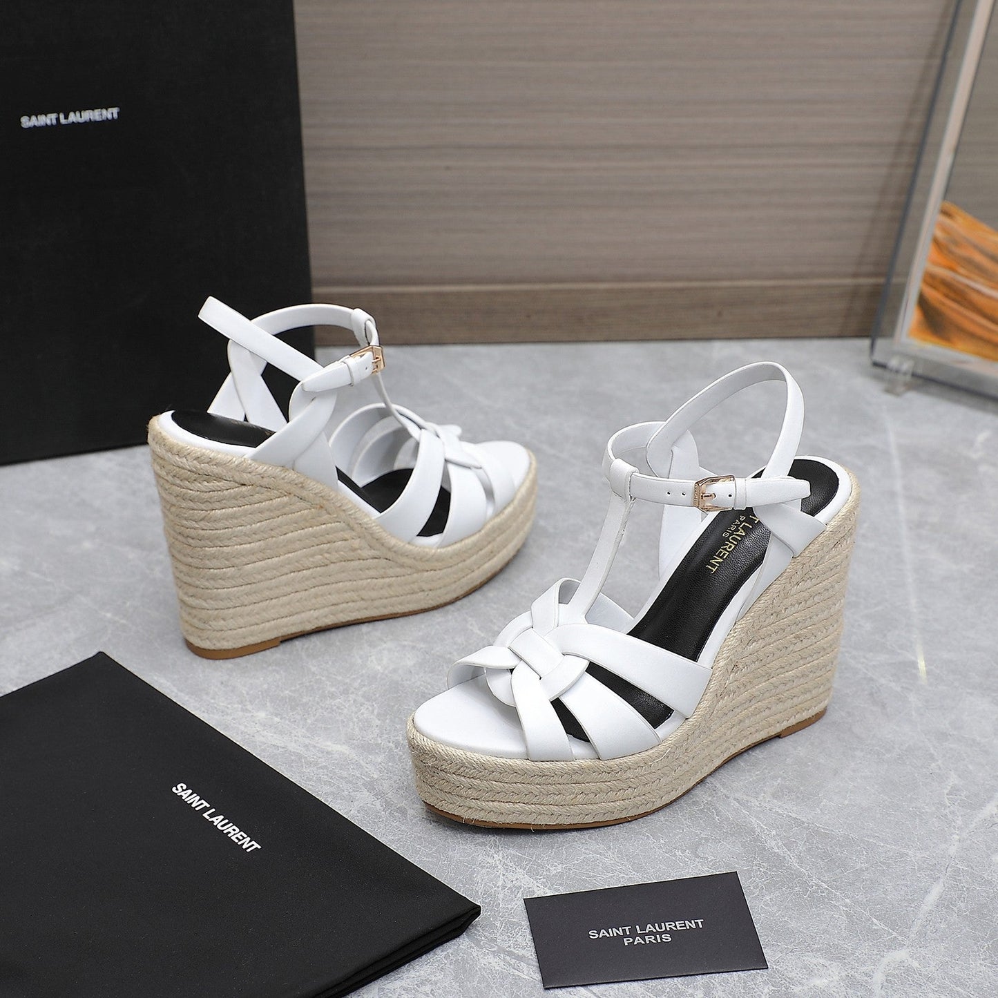 SL TRIBUTE WEDGE SANDALS WHITE CALFSKIN - 35