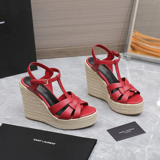 SL TRIBUTE WEDGE SANDALS RED CALFSKIN - 35