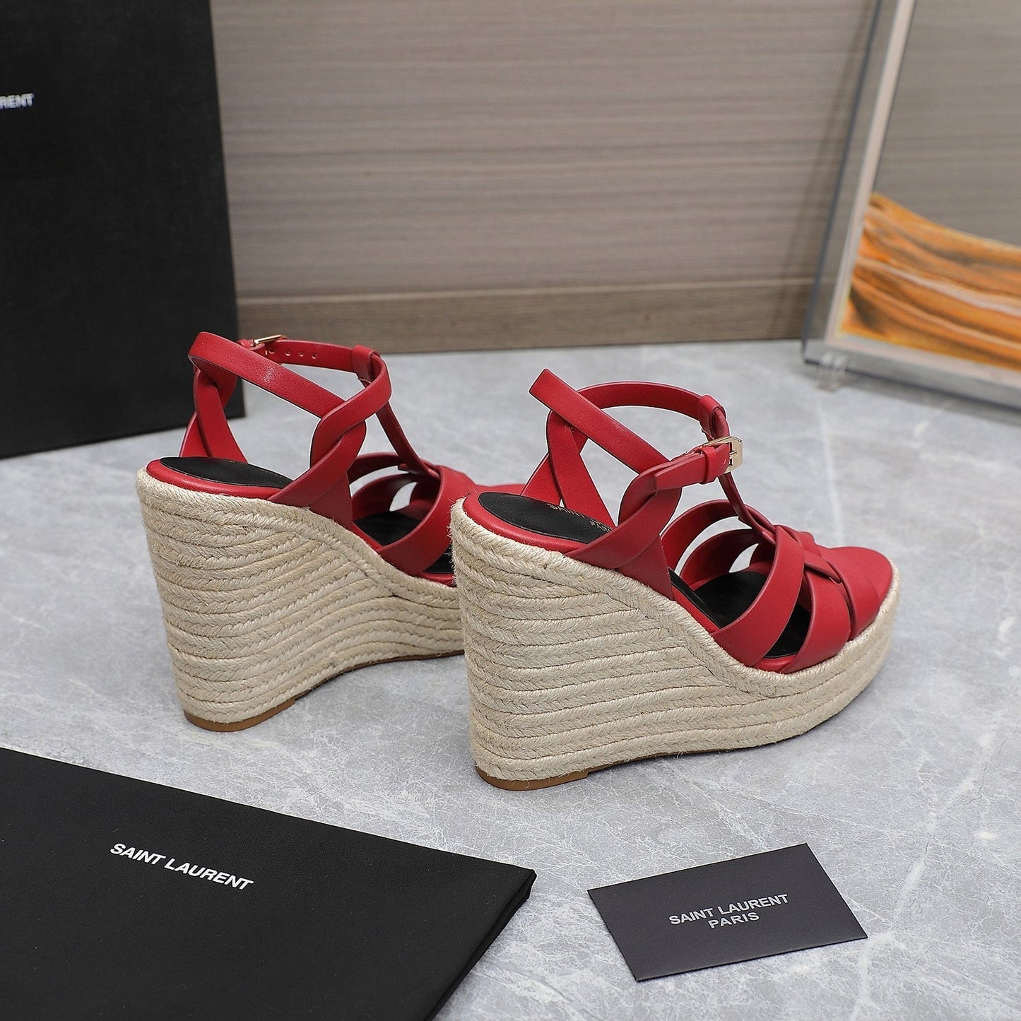 SL TRIBUTE WEDGE SANDALS RED CALFSKIN - 35