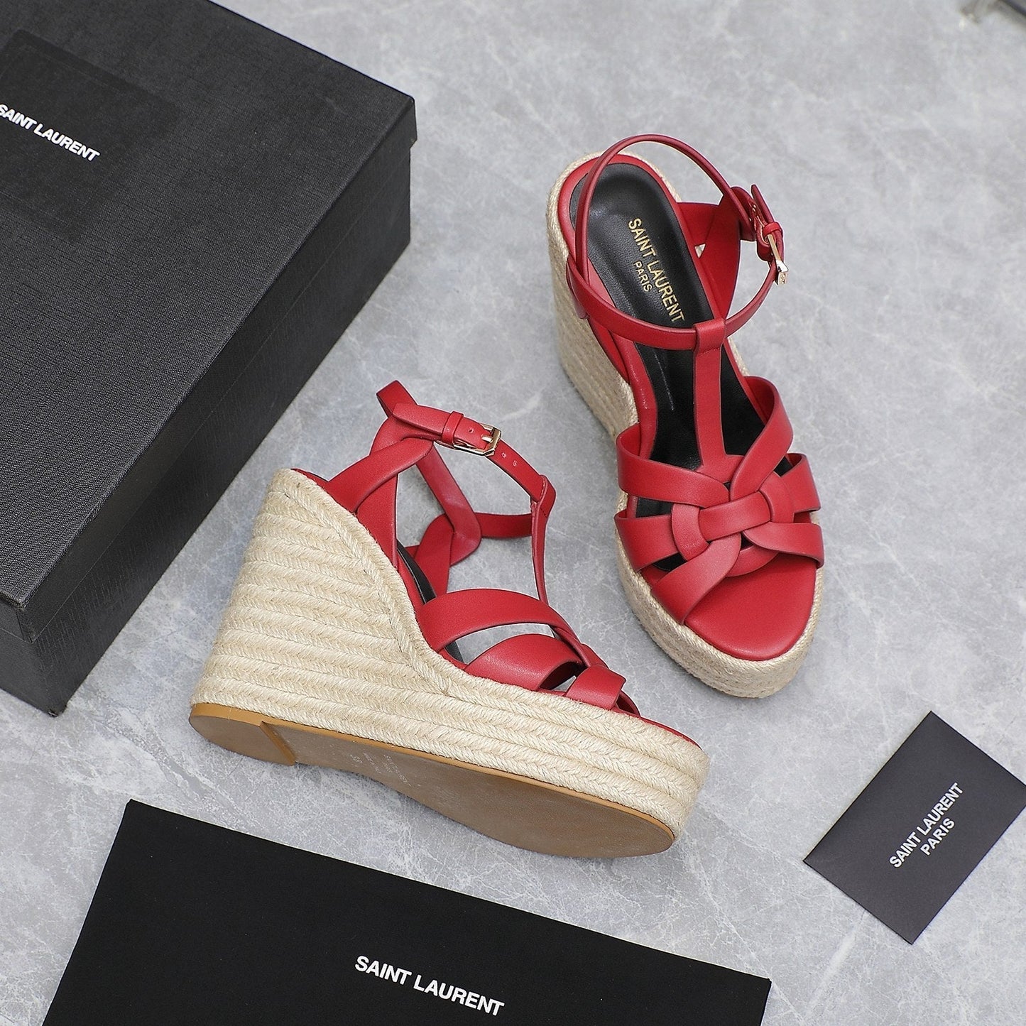 SL TRIBUTE WEDGE SANDALS RED CALFSKIN - 35