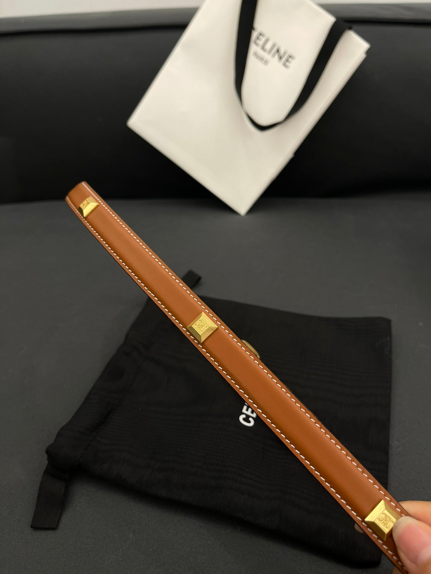 CL SMALL 18 MM TRIOMPHE BELT IN TAURILLON BRONZE BROWN LEATHER GOLD HARDWARE - 30