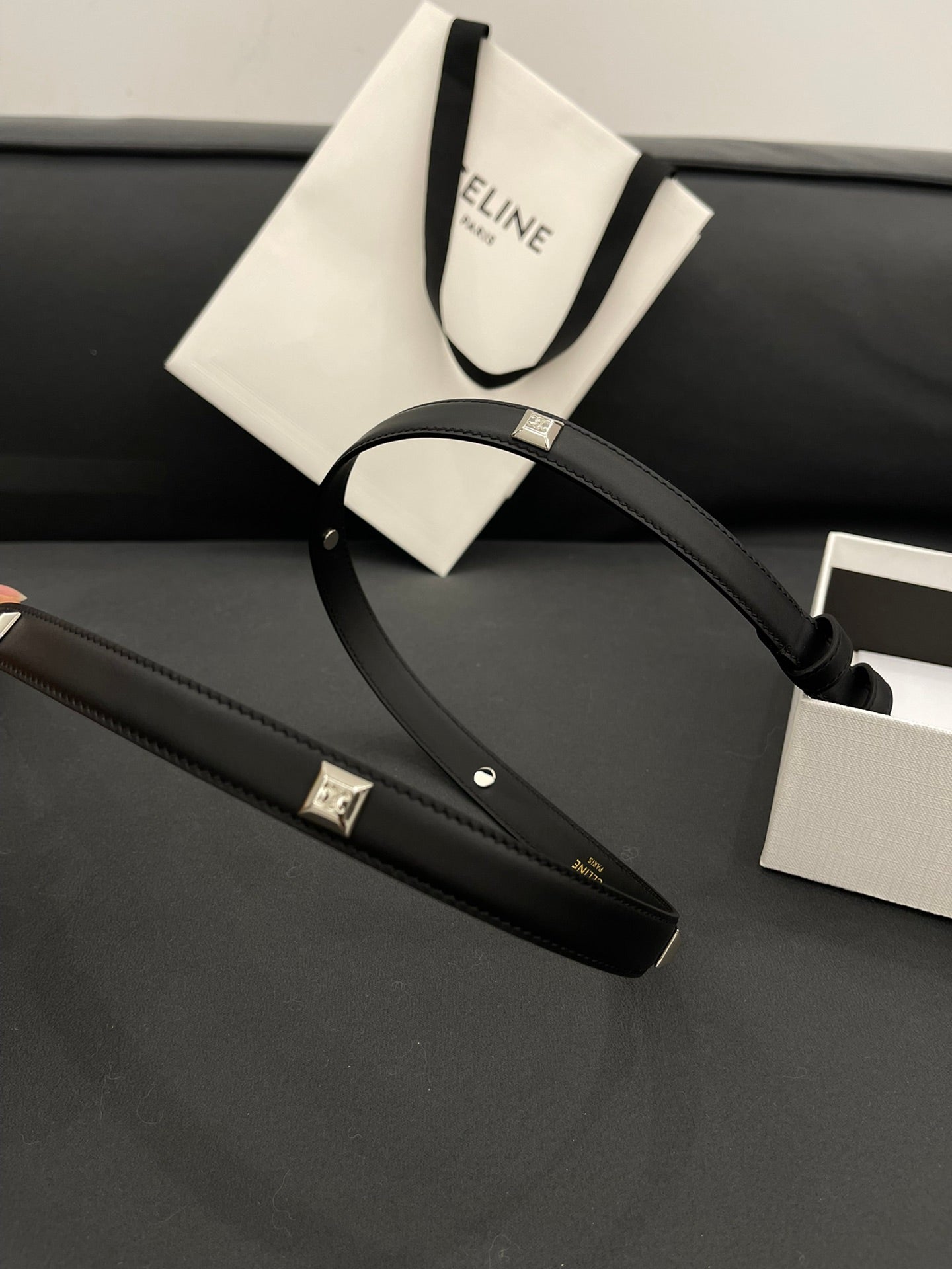 CL SMALL 18 MM TRIOMPHE BELT IN TAURILLON BLACK LEATHER SILVER HARDWARE - 30