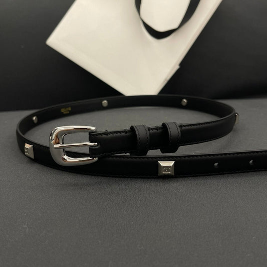 CL SMALL 18 MM TRIOMPHE BELT IN TAURILLON BLACK LEATHER SILVER HARDWARE - 30