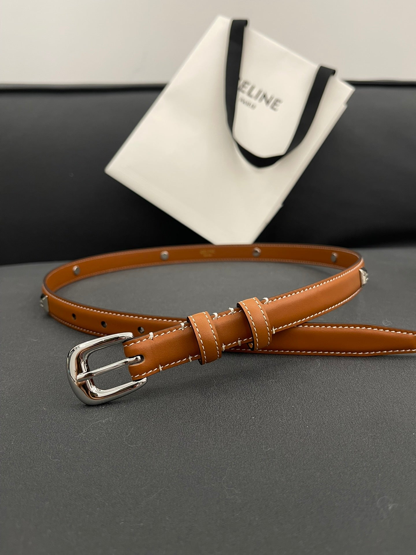 CL SMALL 18 MM TRIOMPHE BELT IN TAURILLON BRONZE BROWN LEATHER SILVER HARDWARE - 30