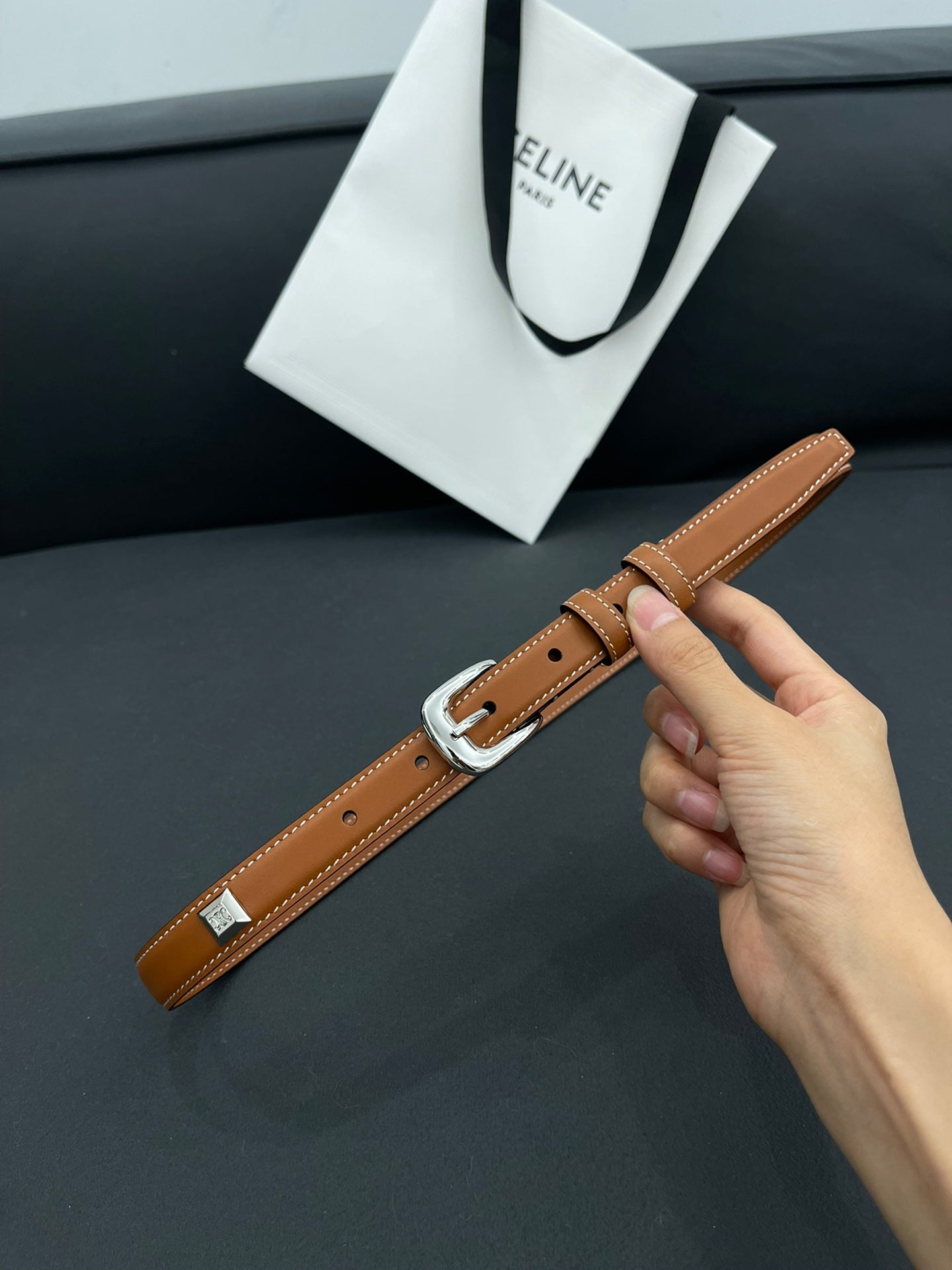CL SMALL 18 MM TRIOMPHE BELT IN TAURILLON BRONZE BROWN LEATHER SILVER HARDWARE - 30