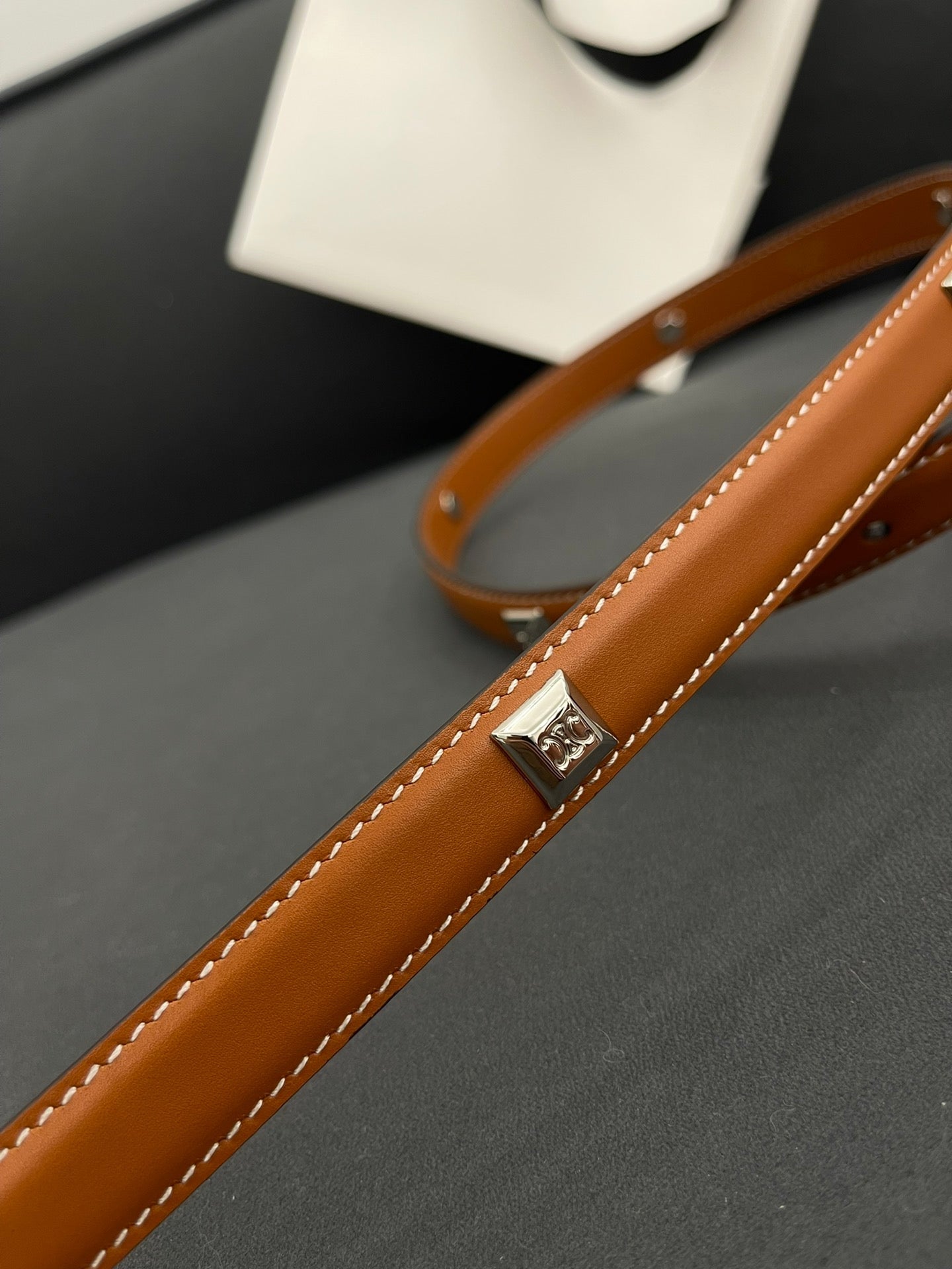 CL SMALL 18 MM TRIOMPHE BELT IN TAURILLON BRONZE BROWN LEATHER SILVER HARDWARE - 30