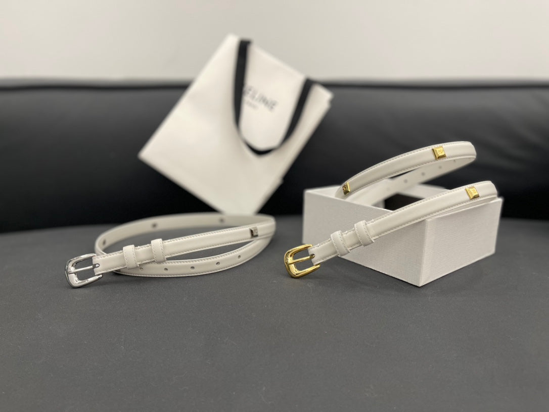 CL SMALL 18 MM TRIOMPHE BELT IN TAURILLON WHITE LEATHER SILVER HARDWARE - 30