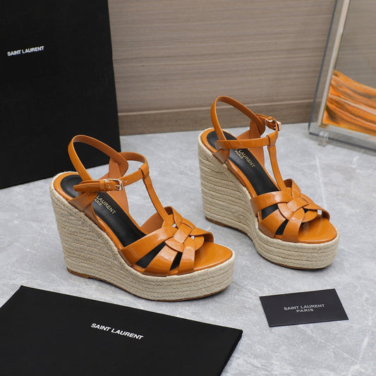 SL TRIBUTE WEDGE SANDALS TANGERINE POLISHED CALFSKIN - 35