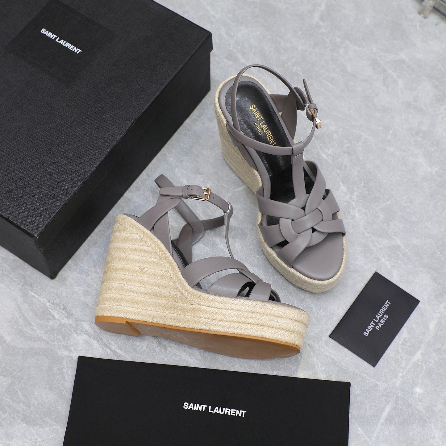SL TRIBUTE WEDGE SANDALS FOSSIL CALFSKIN - 35