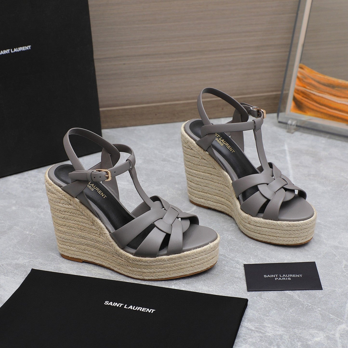 SL TRIBUTE WEDGE SANDALS FOSSIL CALFSKIN - 35