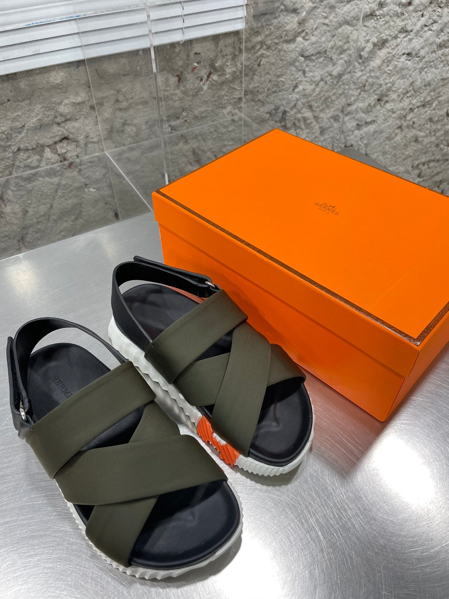 ELECTRIC SANDAL BLACK MIX DARK ARMY CALFSKIN - 35