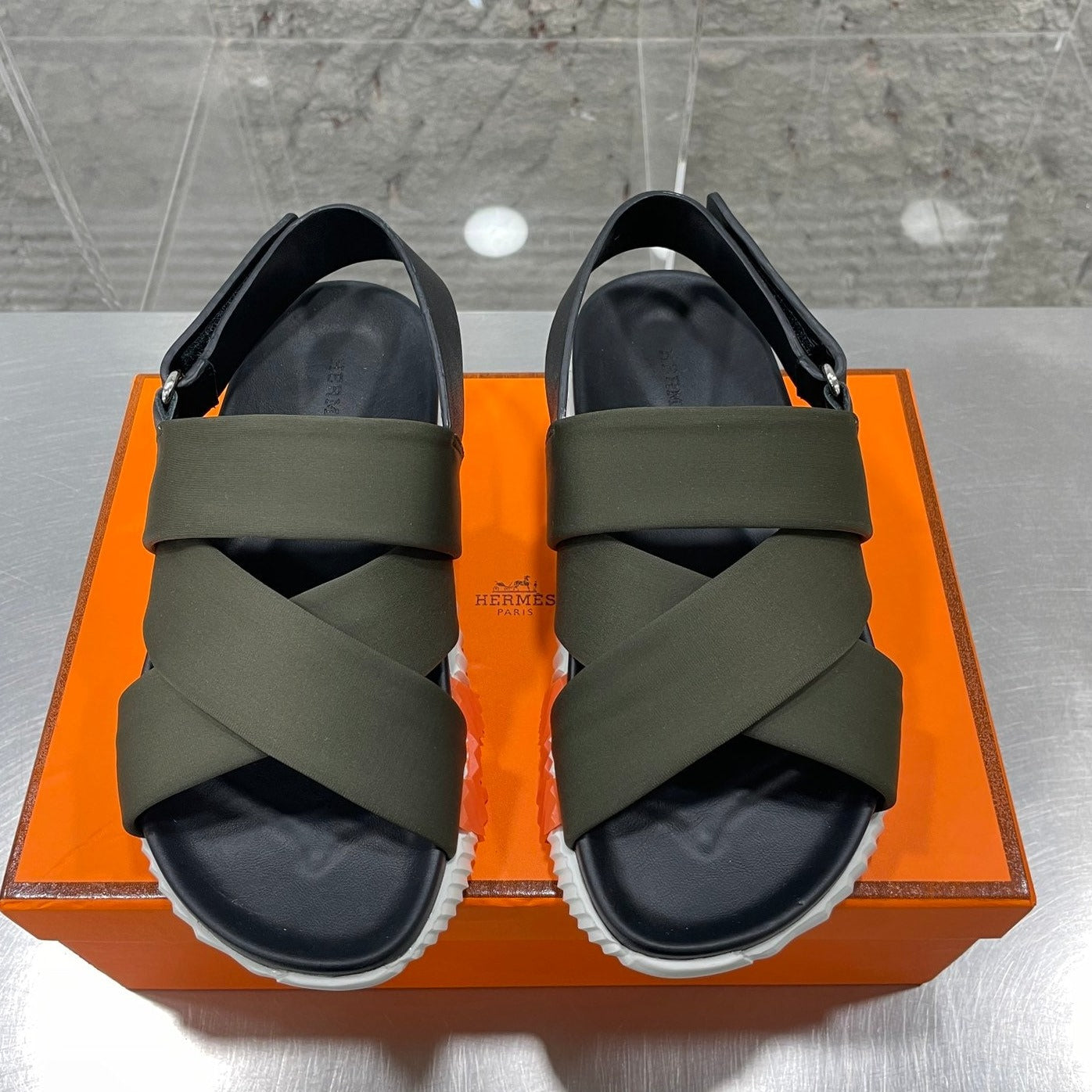 ELECTRIC SANDAL BLACK MIX DARK ARMY CALFSKIN - 35