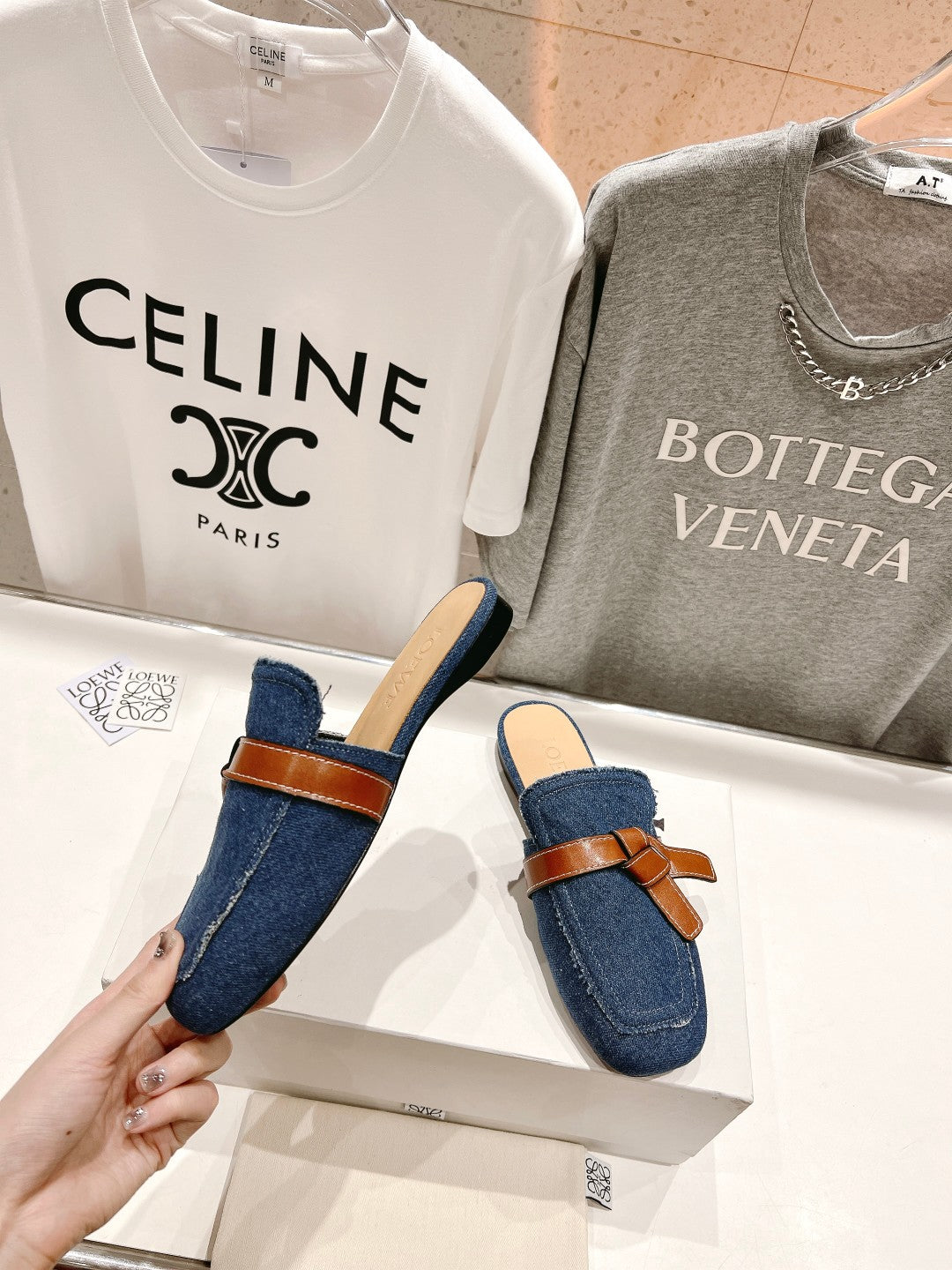 LW GATE BELTED MULE AEGEAN DENIM - 35