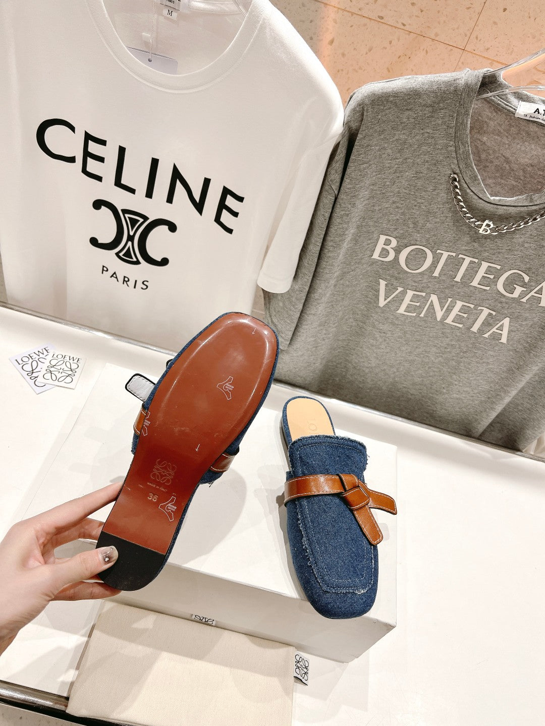 LW GATE BELTED MULE AEGEAN DENIM - 35