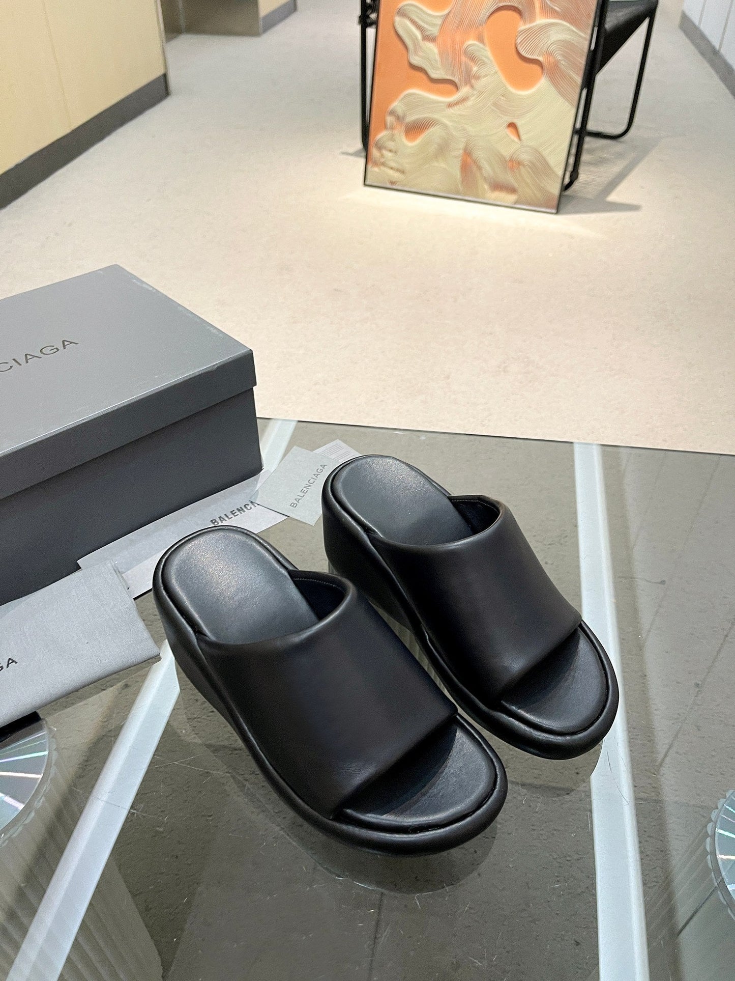WEDGE SANDALS IN BLACK SOFT LAMBSKIN - 35