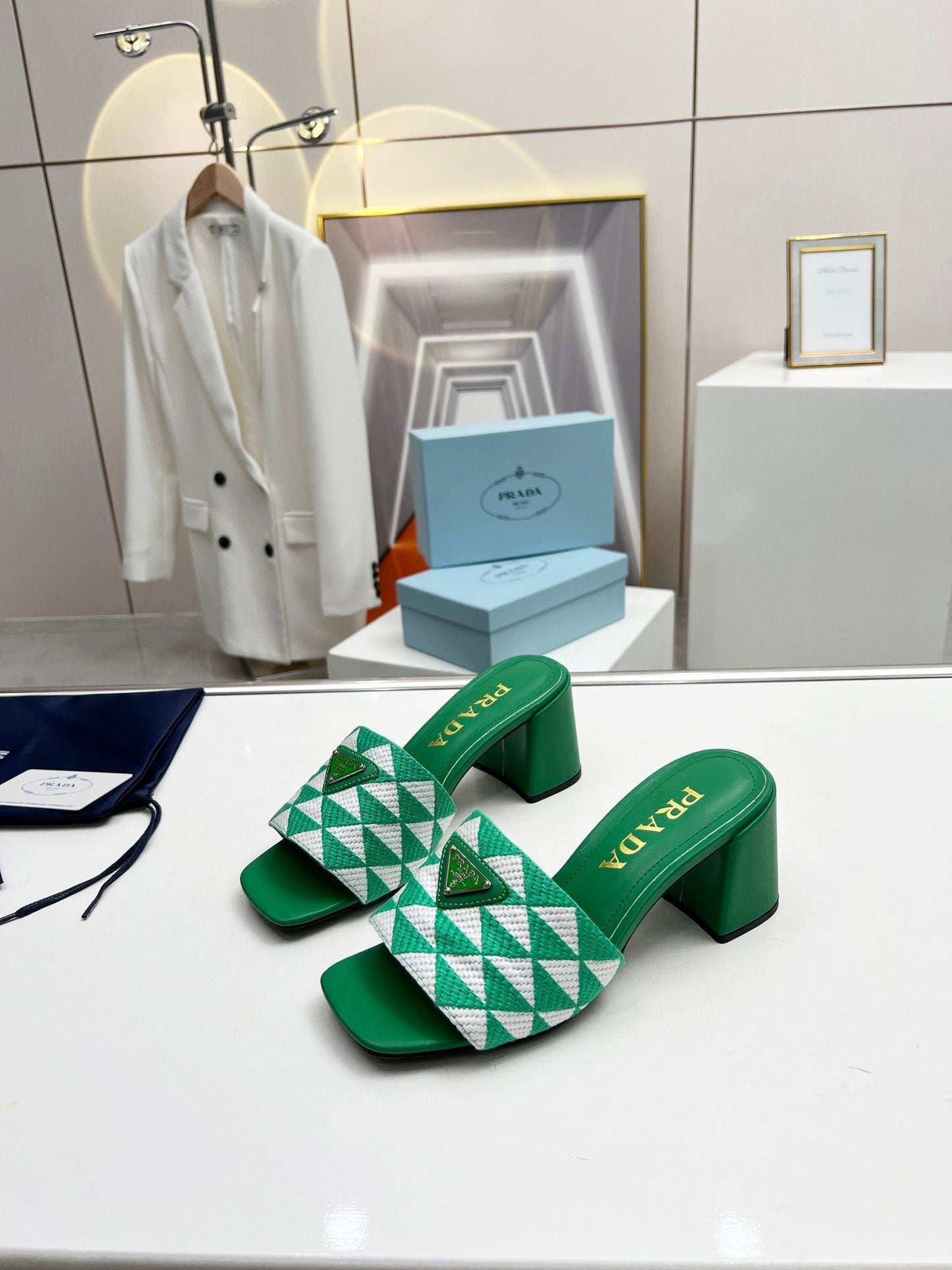 PRA EMBROIDERED SLIDES 65 GREEN FABRIC - 35