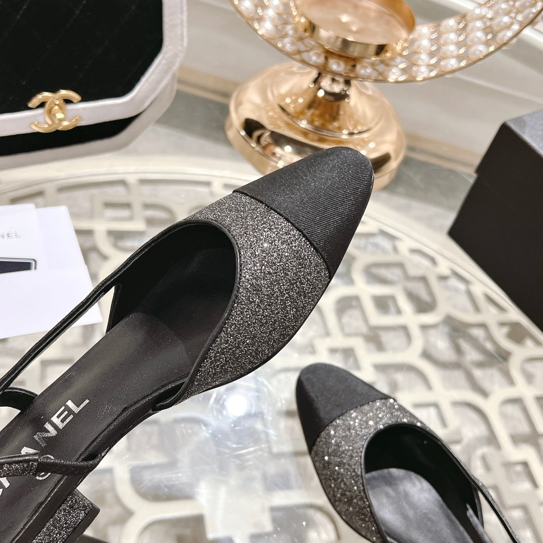 slingback 2.5 glietter grey black grosgrain - 35