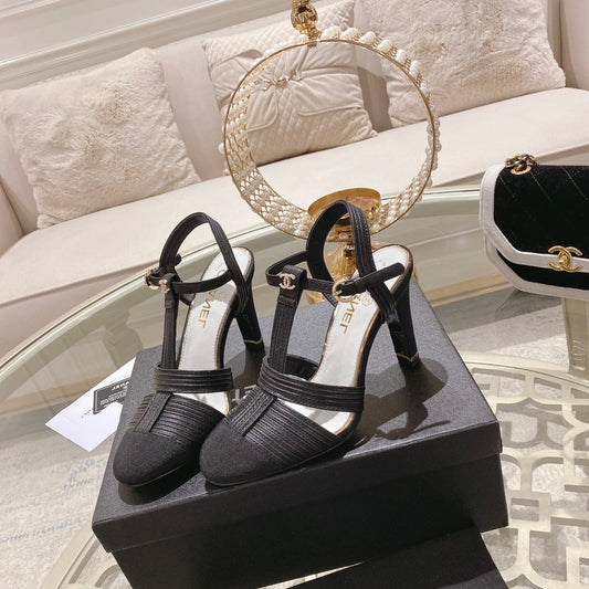 Double C  Heeled Sandals Black Lambskin - 35