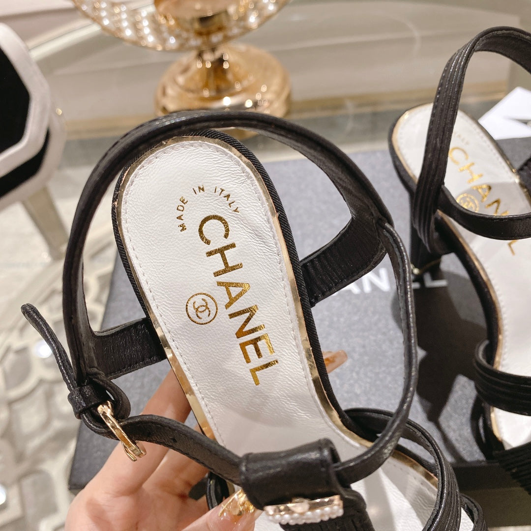Double C  Heeled Sandals Black Lambskin - 35