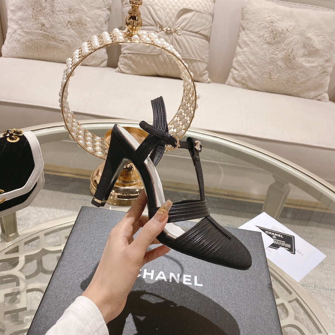Double C  Heeled Sandals Black Lambskin - 35