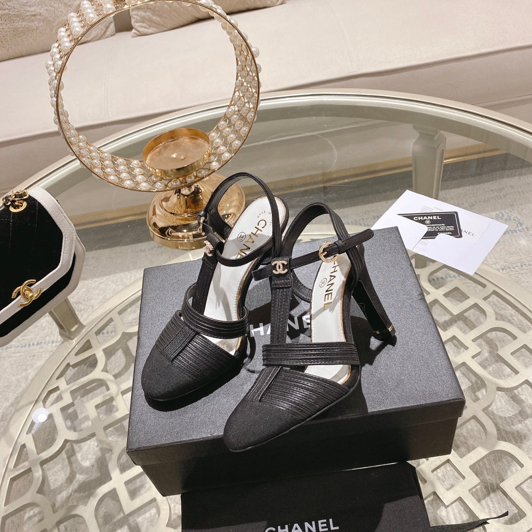 Double C  Heeled Sandals Black Lambskin - 35