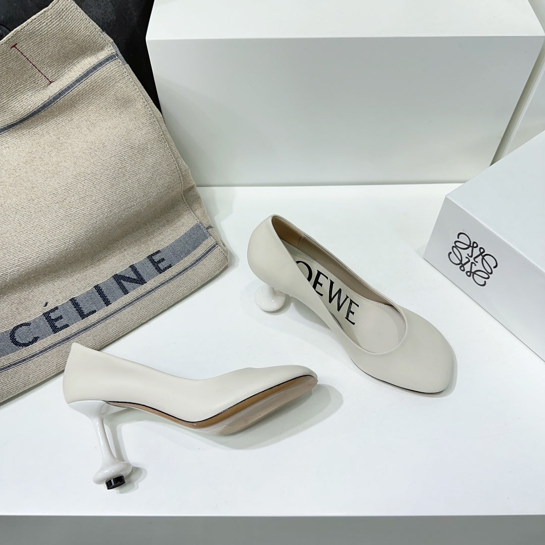 LW TOY PUMP 95 WHITE CALFSKIN - 35