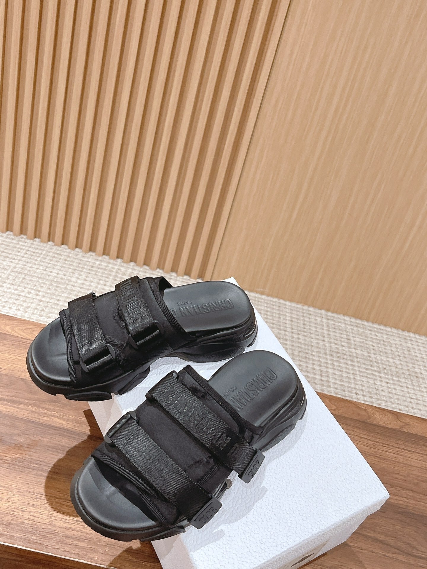 DIOR PLATFORM SLIDES 25S 30 MM IN BLACK FABRIC AND CALFSKIN - 35