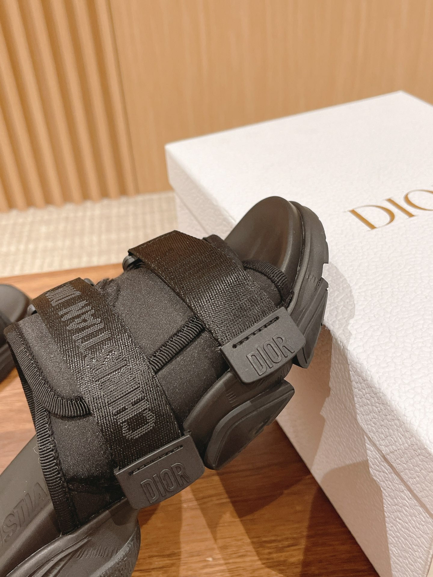 DIOR PLATFORM SLIDES 25S 30 MM IN BLACK FABRIC AND CALFSKIN - 35