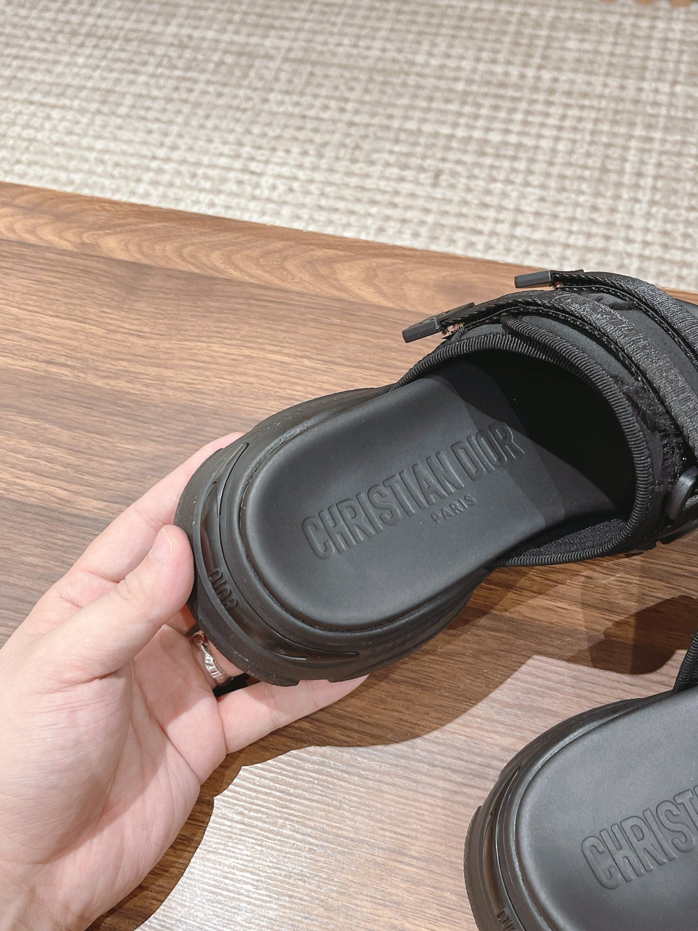 DIOR PLATFORM SLIDES 25S 30 MM IN BLACK FABRIC AND CALFSKIN - 35