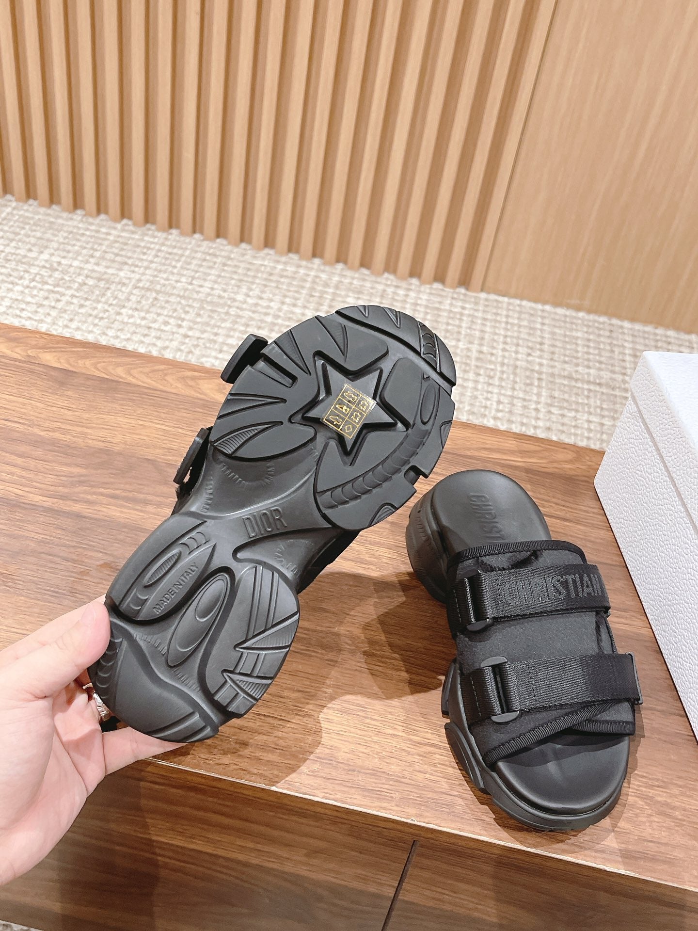 DIOR PLATFORM SLIDES 25S 30 MM IN BLACK FABRIC AND CALFSKIN - 35