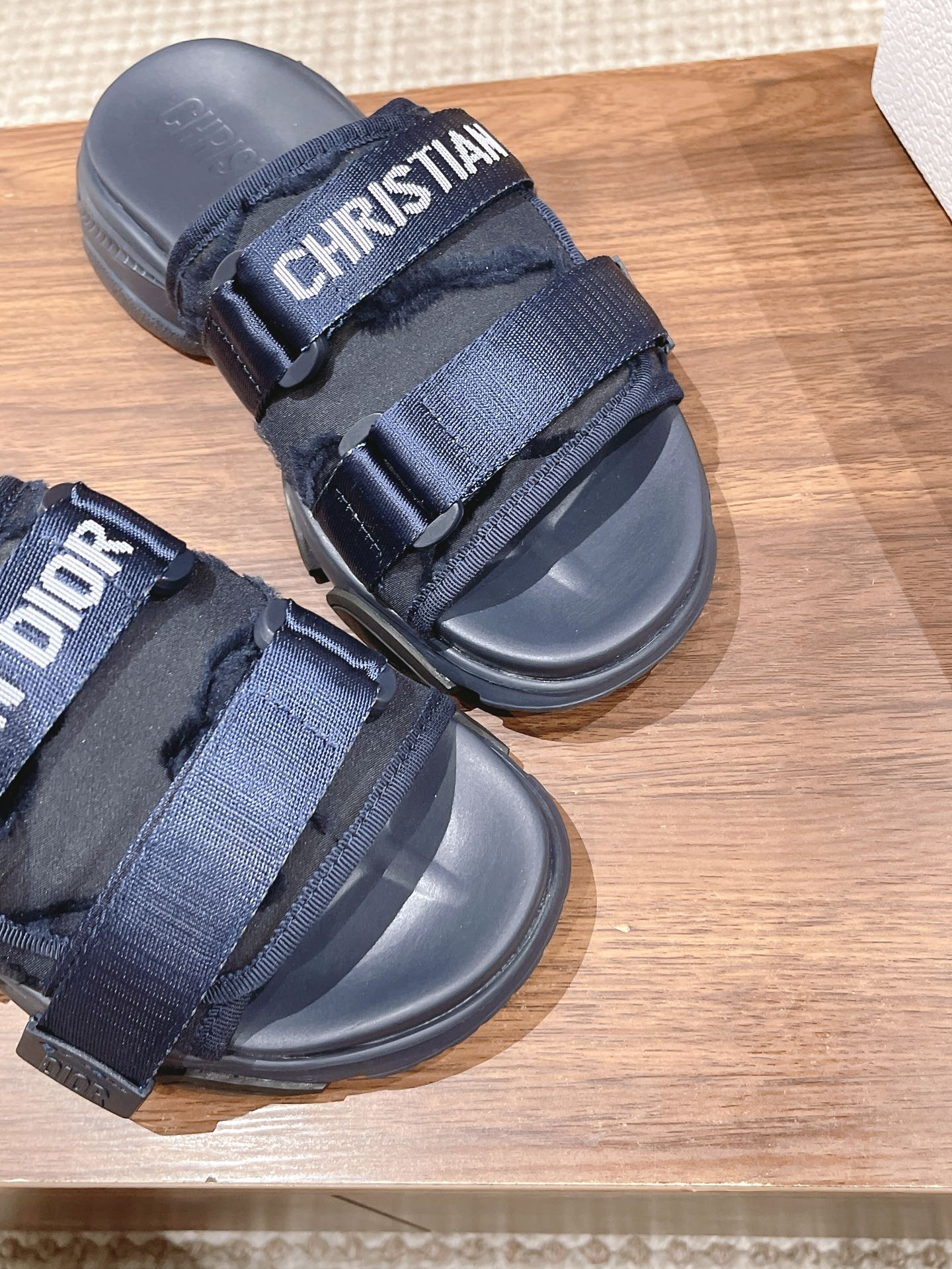 DIOR PLATFORM SLIDES 25S 30 MM IN MIDNIGHT BLUE FABRIC AND CALFSKIN - 35