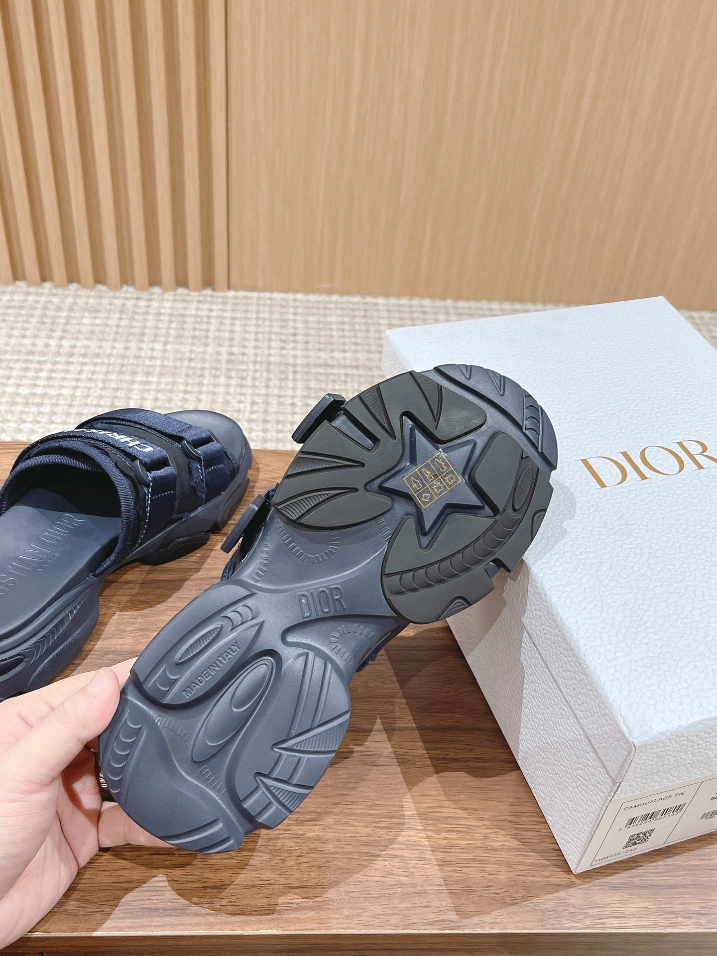 DIOR PLATFORM SLIDES 25S 30 MM IN MIDNIGHT BLUE FABRIC AND CALFSKIN - 35