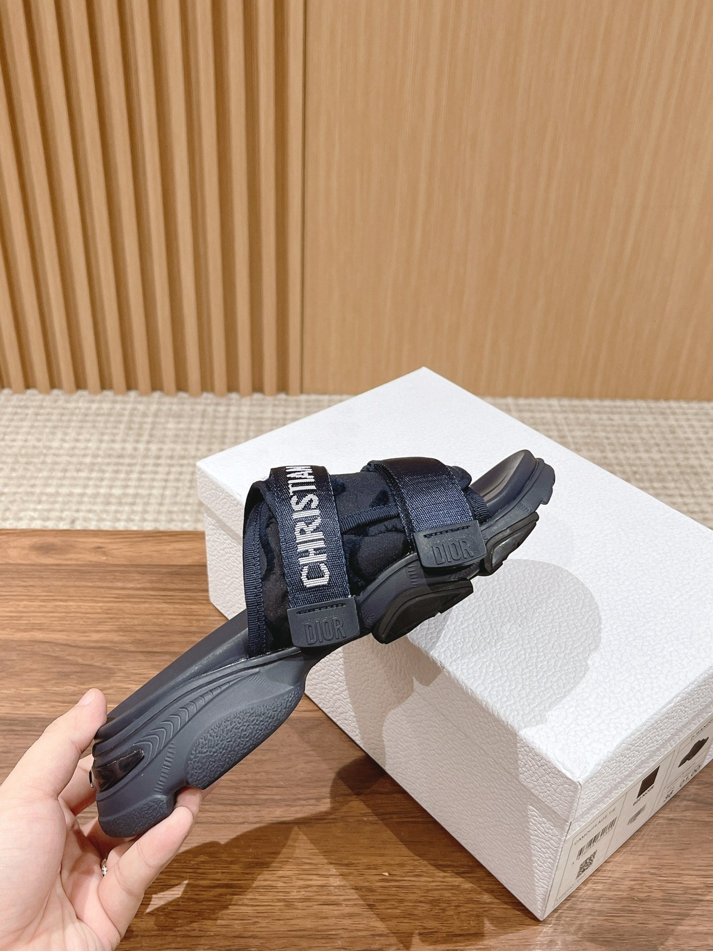 DIOR PLATFORM SLIDES 25S 30 MM IN MIDNIGHT BLUE FABRIC AND CALFSKIN - 35