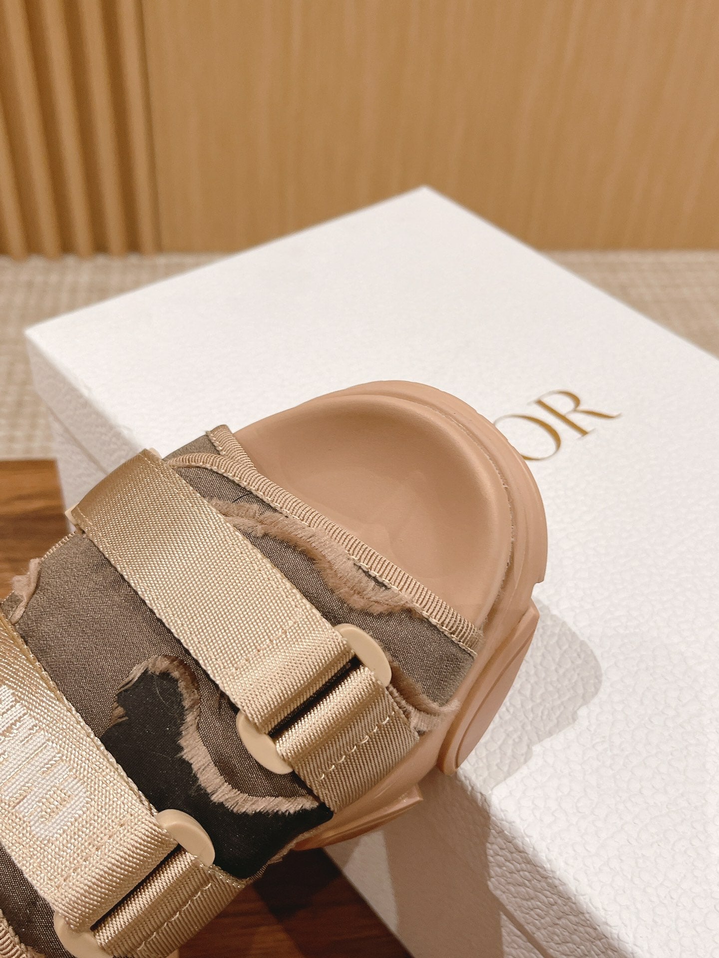 DIOR PLATFORM SLIDES 25S 30 MM IN MOSS GREEN FABRIC AND NUDE CALFSKIN - 35